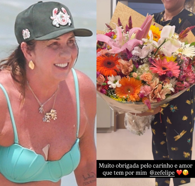 Margareth Serrão, mãe de Virginia Fonseca, recebe flores de Zé Felipe após cirurgia plástica