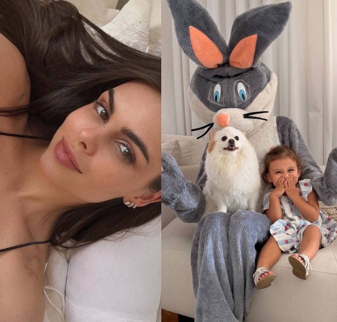 Fantasiada de Coelho da Páscoa, Amanda Kimberlly protagoniza momento fofo com Helena