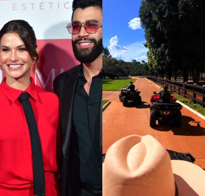 Na Páscoa, Gusttavo Lima e Andressa Suita levam filhos para fazer caça aos ovos de quadriciclo