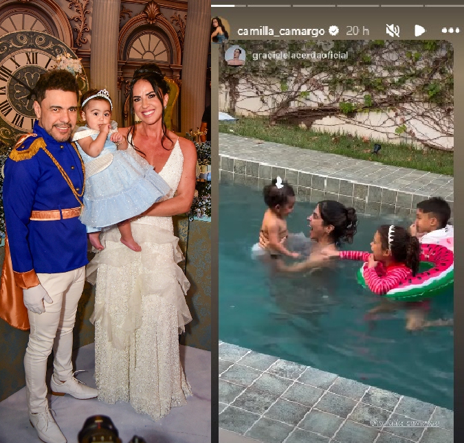 Momento fofura! Graciele Lacerda compartilha filha brincando com netos de Zezé di Camargo