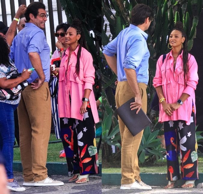 Thiago Lacerda e Sheron Menezzes são vistos gravando cenas de <i>Por Você</i>, próxima novela das sete da <i>TV Globo</i>