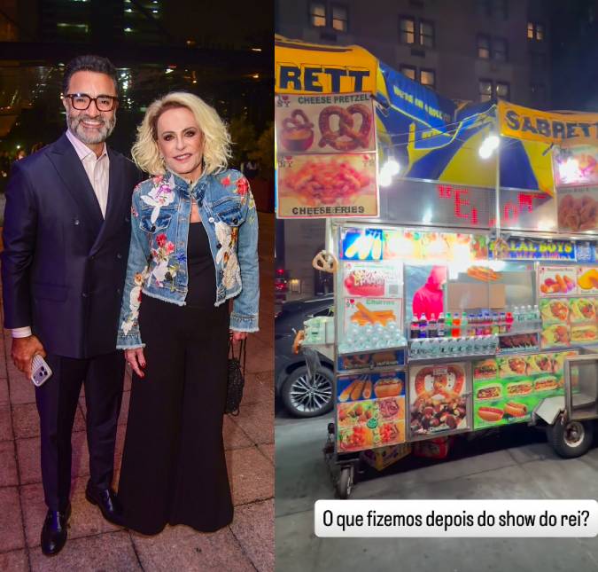 Curtindo as férias, Ana Maria Braga curte <i>show</i> de Roberto Carlos em Nova York e come cachorro quente de rua