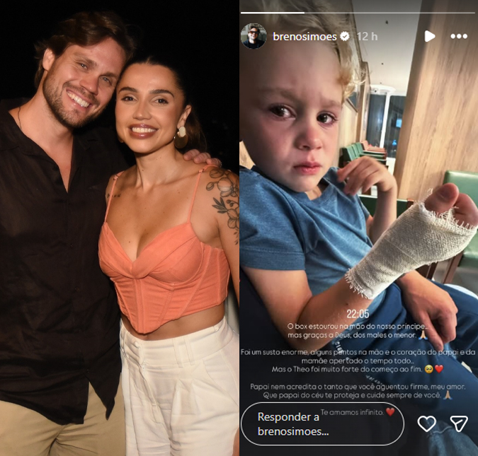 Filho de Breno Simões e Paula Amorim sofre acidente doméstico: <i>O box estourou na mão do nosso príncipe</i>