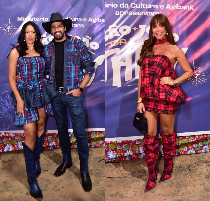 Presença de muito xadrez, botas e até <i>look</i> de casal! Veja os visuais dos famosos no <i>São João da Thay</i>