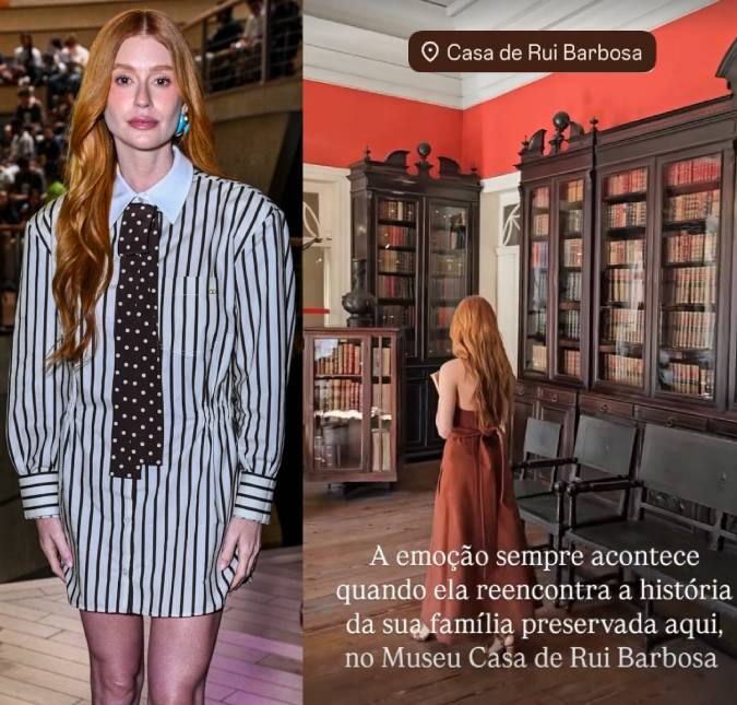 Marina Ruy Barbosa se encanta em visita ao museu da antiga casa de seu tataravô