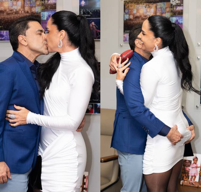 Em <i>show<i> do Dia dos Namorados, Zezé Di Camargo dá beijão em Graciele Lacerda e <i>mão-boba</i> chama atenção