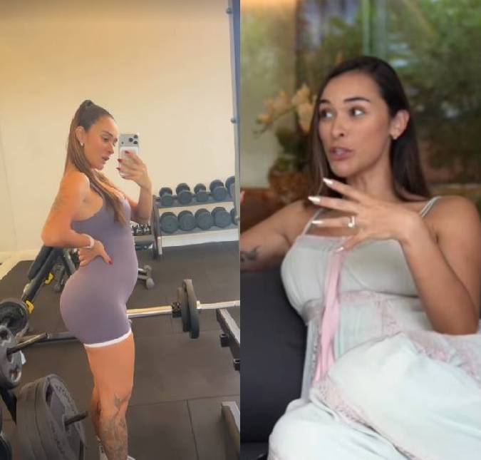 Tainá Militão exibe barriguinha de grávida na academia e comenta mudanças no corpo