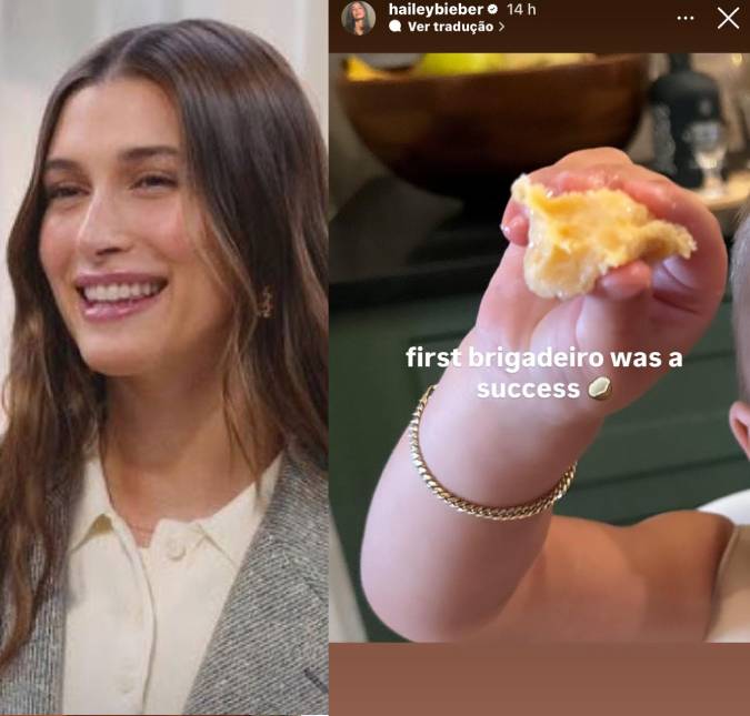 Muito brasileiro! Hailey Bieber mostra filho provando brigadeiro e beijinho e encanta fãs