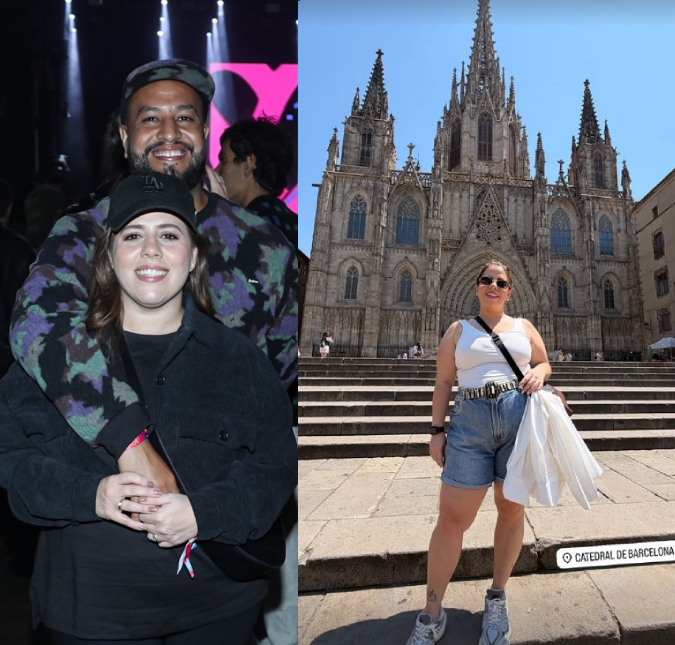 De férias em Barcelona, Tati Machado mostra barriguinha de gravidez e se declara ao marido: <i>Meu mozão</i>
