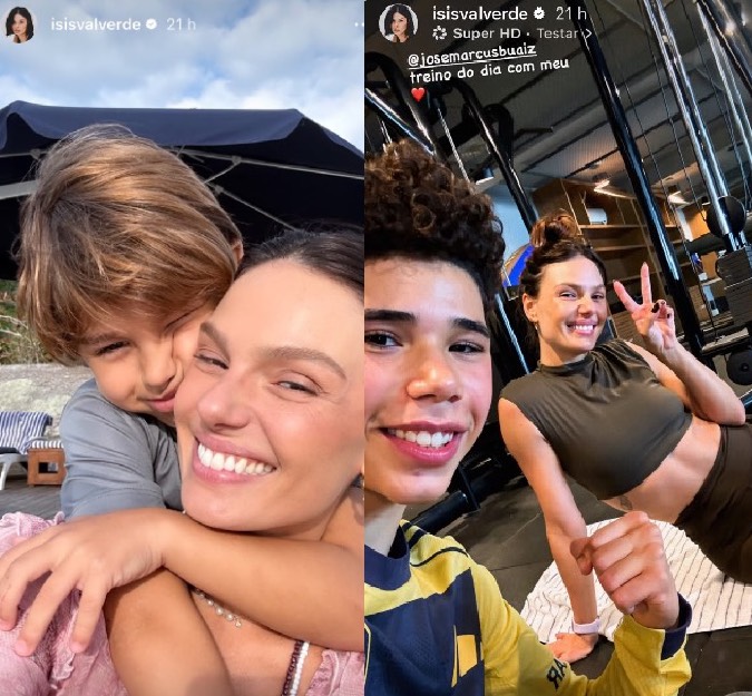 Isis Valverde compartilha registros raros ao lado do filho e do enteado: <i>Meu coração</i>