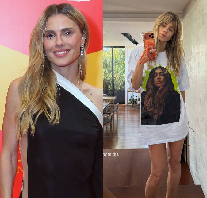 Carolina Dieckmann homenageia Preta Gil ao aparecer com camiseta estampada com o rosto da cantora