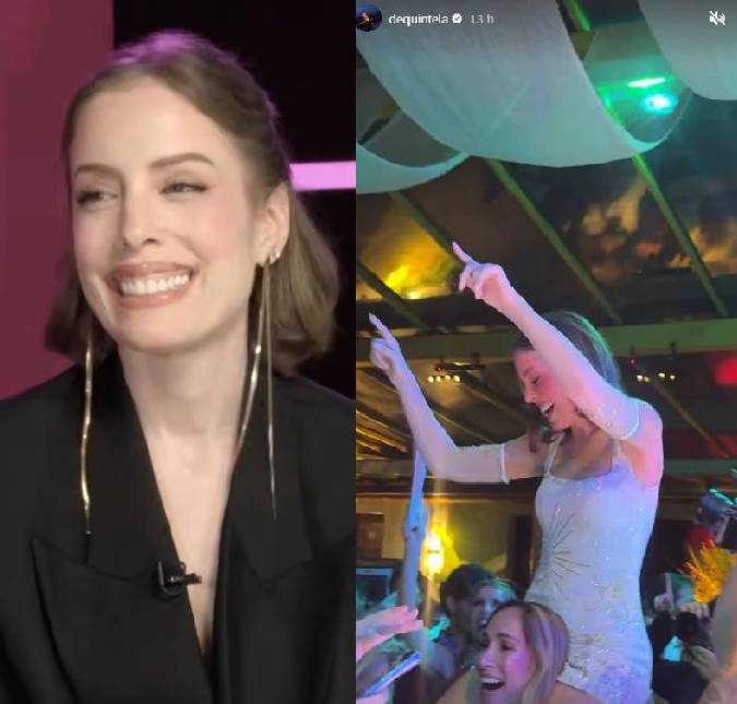 Fabi Justus se joga na pista, sobe nos ombros das amigas e celebra renovação de votos com <i>Banda Eva</i>
