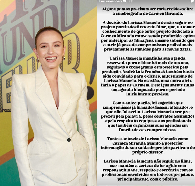 Larissa Manoela não interpretará mais Carmen Miranda e fala sobre decisão