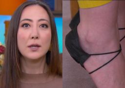 Ju Massaoka usa máscara preta para simular polêmico sapato da Chanel no <i>Mais Você</i>