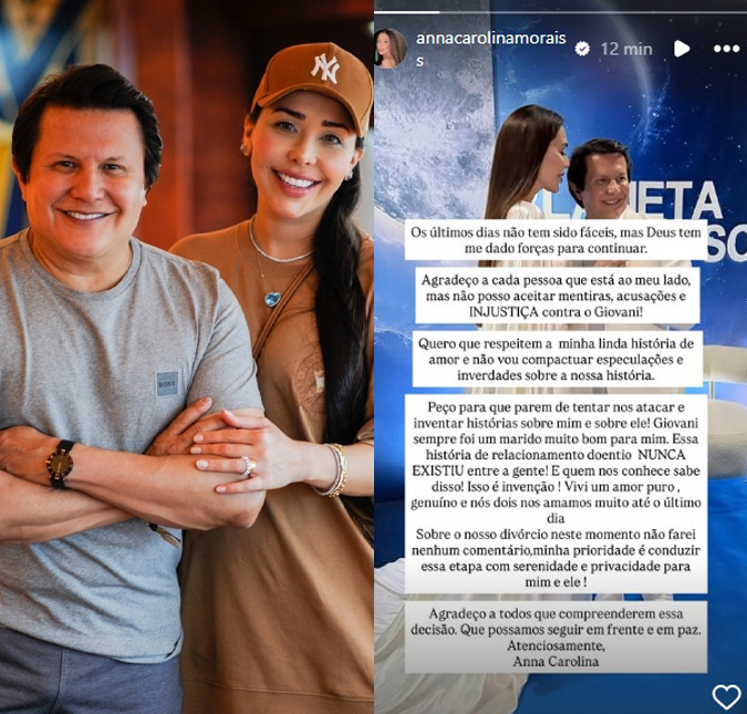 Anna Carolina defende história de amor com Giovani, que responde: <i>Vivemos uma história muito bonita</i>