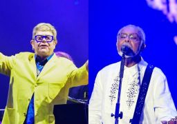 Após <i>shows</I> no <i>Rock in Rio</i>, Elton John e Gilberto Gil se encontram nos bastidores
