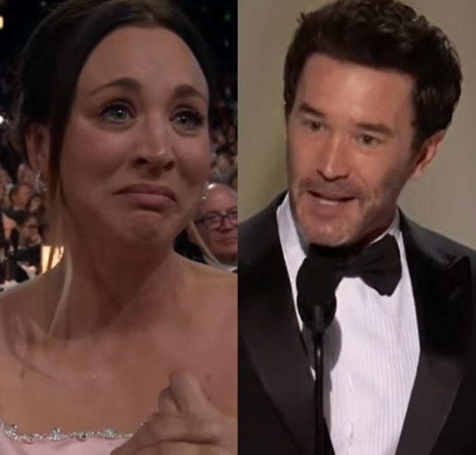Grávida, Kaley Cuoco exibe barriga no tapete vermelho do Emmy e se emociona com homenagem do noivo, Tom Pelphrey