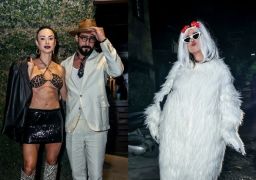 Tatá Werneck encontra Renato Góes e Thayla Ayala em festa e faz brincadeira com o casal