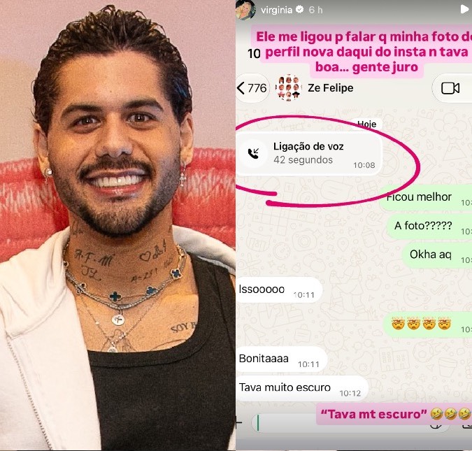 Zé Felipe liga para Virginia Fonseca para opinar sobre foto e interação entre ex-casal chama atenção da <i>web</i>